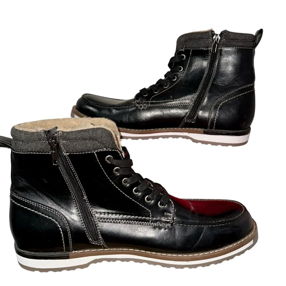 VGC HARRISON MYLES Black Faux‎ Leather Sherpa Lined Zip Moc-Toe Boots Men's 12